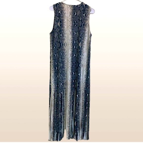 L&B Lucky Blessed Snake Print Sleeveless Fringe Long Duster Cardigan Size Small - Picture 7 of 16